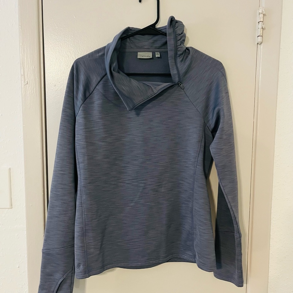 Athleta Rush Creek Asymmetrical 1/4 Zip Pullover Heather Blue Gray Medium